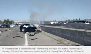 美国加州一辆特斯拉Model X发生交通事故后爆燃